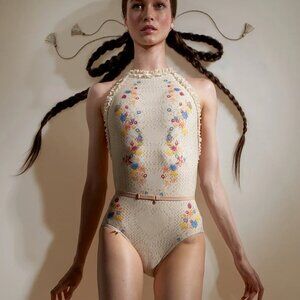 Just A Corpse EDELWEISS embroidery print embellished choker leotard M